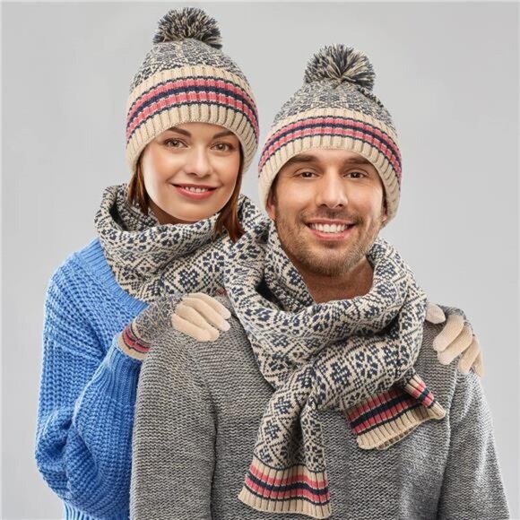 5 in 1 Women Winter Knitted Beanie Hat‎ Scarf Gloves Socks Earmuff Set Soft Warm - Picture 6 of 8